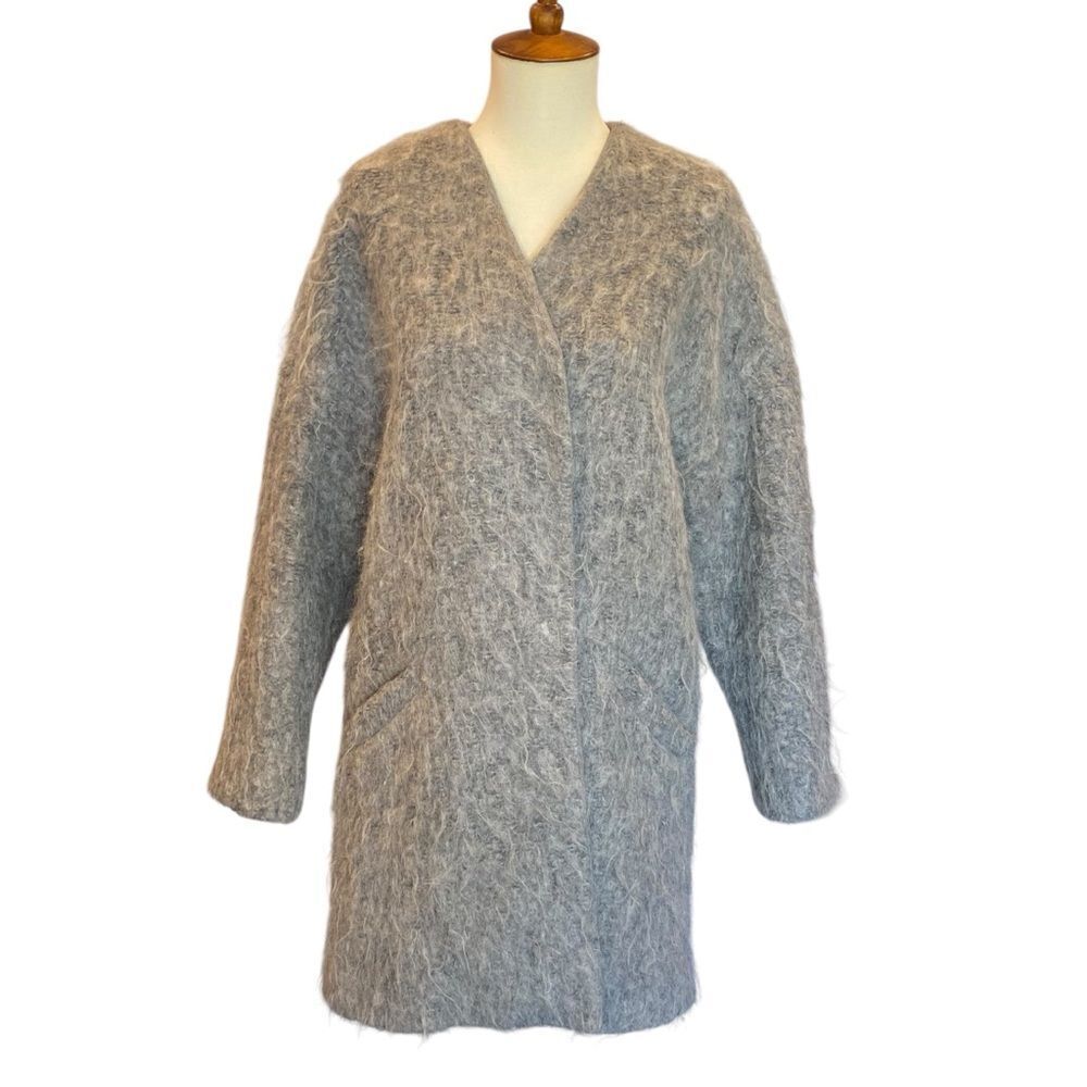 Zara Wool Blend Collarless Structured Coat Grey Women's S - Picture 2 of 7
